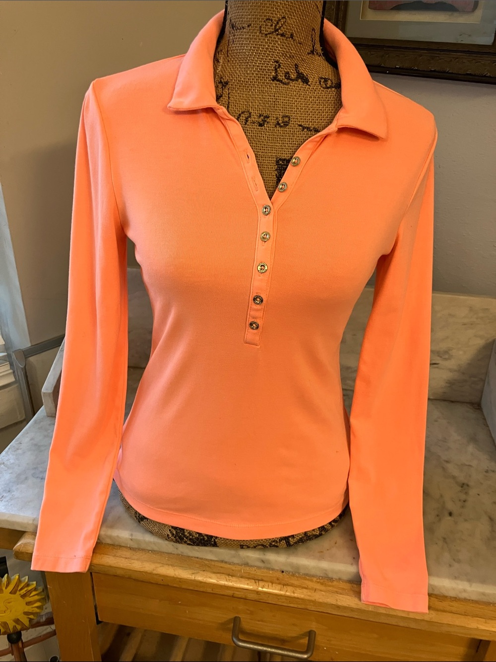 Lilly Pulitzer Coral Long Sleeve Polo Tee